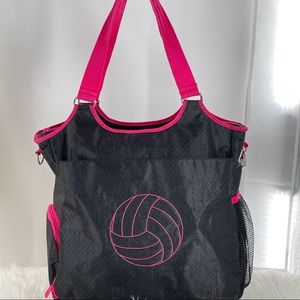 Thirty One All Pro Tote with Soccer Ball in Black w/ Pink Trim